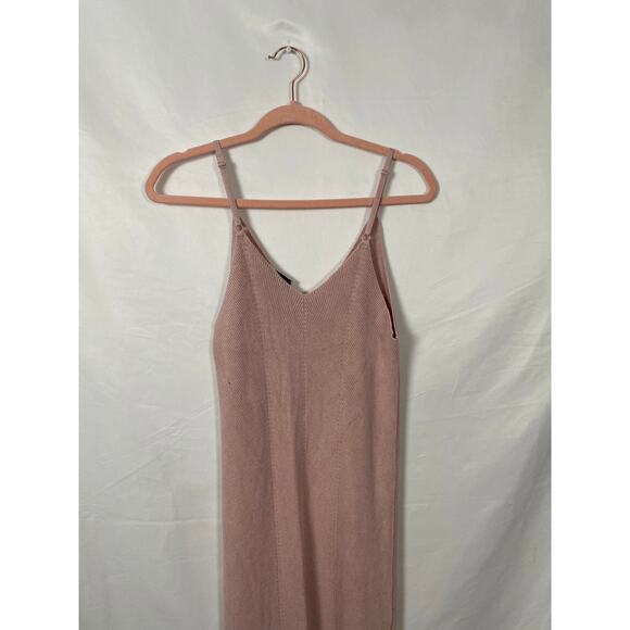 Nordstrom Freshman 1966 Soft Pink Knit Maxi Slip Dress V Neck Size L - Picture 2 of 8